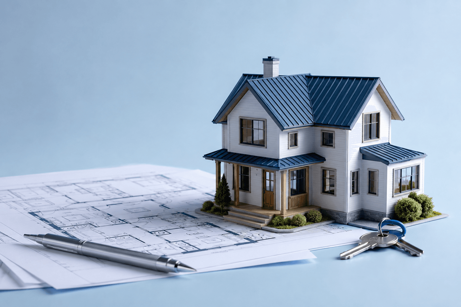 A detailed model home, architectural plans and house keys